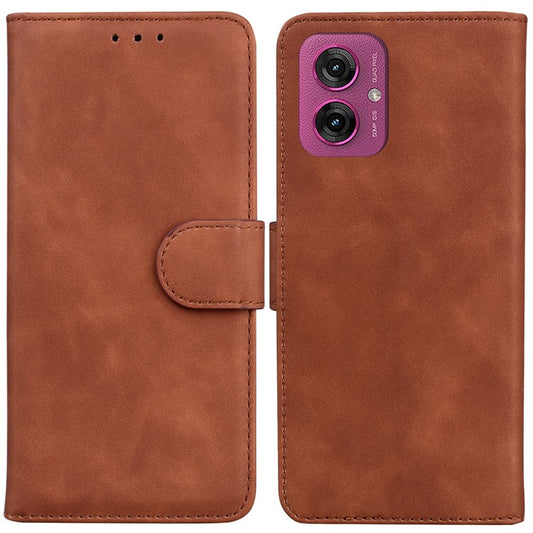 For Motorola Moto G55 5G Case Solid Color Leather Wallet Phone Cover - Brown