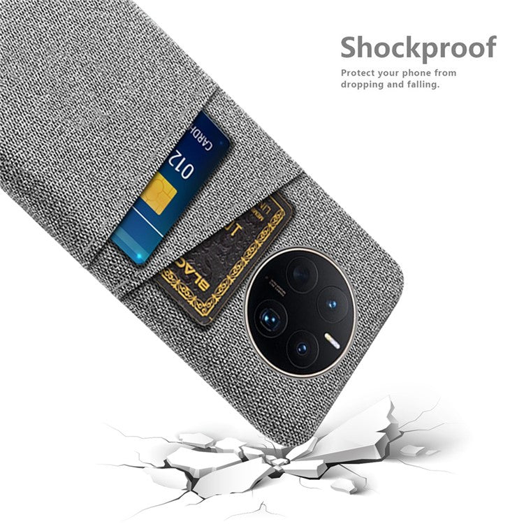 For Huawei Mate 50 Pro 4G Cloth Texture Anti-scratch Phone Case Dual Card Slots Design Protective Back Cover - Light Grey