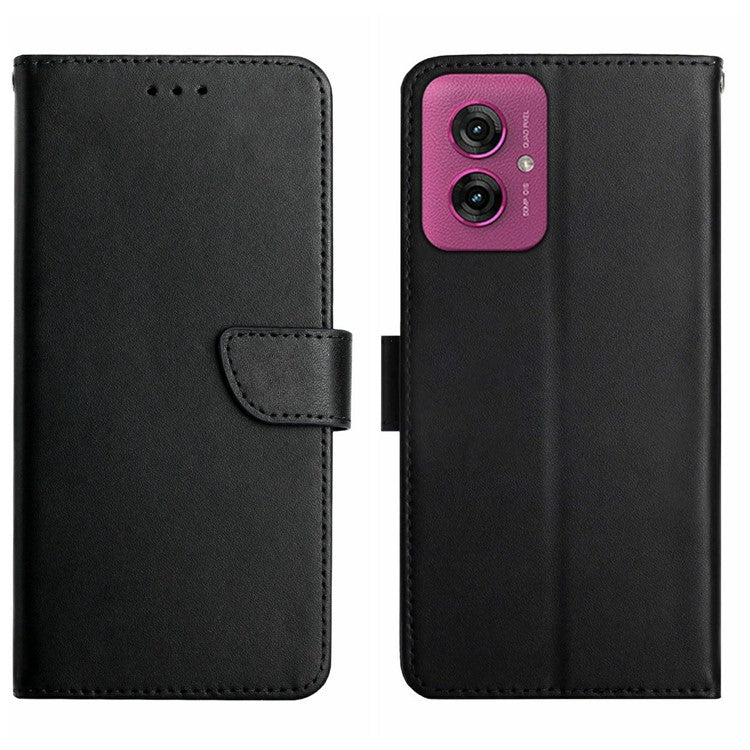 HT02 For Motorola Moto G55 5G Case Genuine Cow Leather Phone Cover Nappa Texture - Black