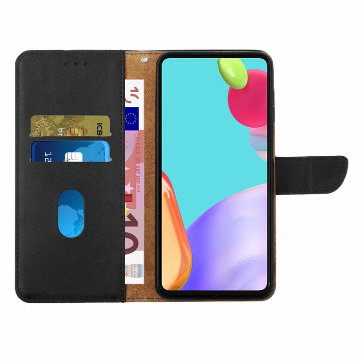 HT02 For Motorola Moto G55 5G Case Genuine Cow Leather Phone Cover Nappa Texture - Black