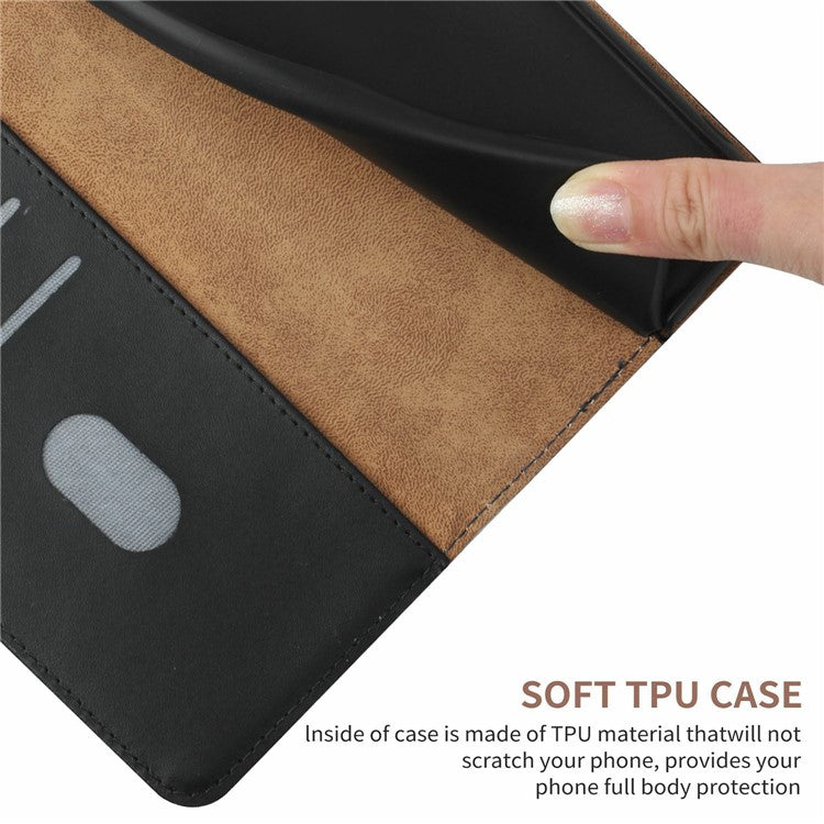 HT02 For Motorola Moto G55 5G Case Genuine Cow Leather Phone Cover Nappa Texture - Black