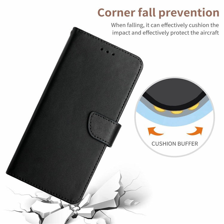 HT02 For Motorola Moto G55 5G Case Genuine Cow Leather Phone Cover Nappa Texture - Black