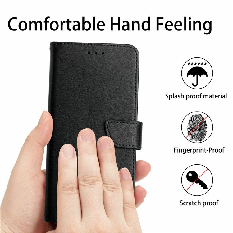 HT02 For Motorola Moto G55 5G Case Genuine Cow Leather Phone Cover Nappa Texture - Black
