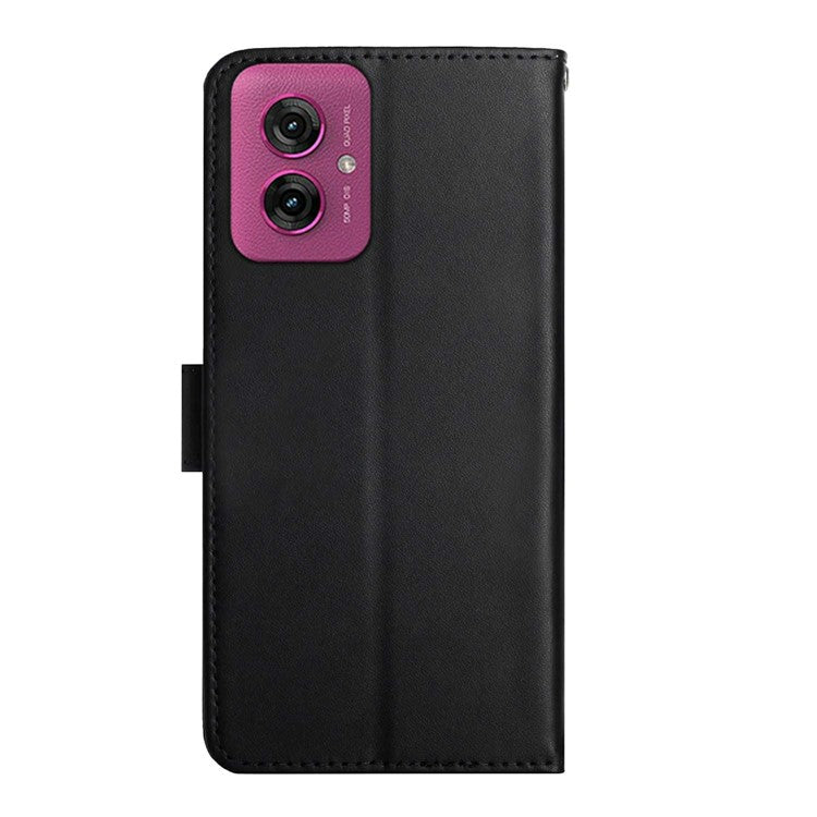 HT02 For Motorola Moto G55 5G Case Genuine Cow Leather Phone Cover Nappa Texture - Black