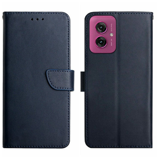 HT02 For Motorola Moto G55 5G Case Genuine Cow Leather Phone Cover Nappa Texture - Blue