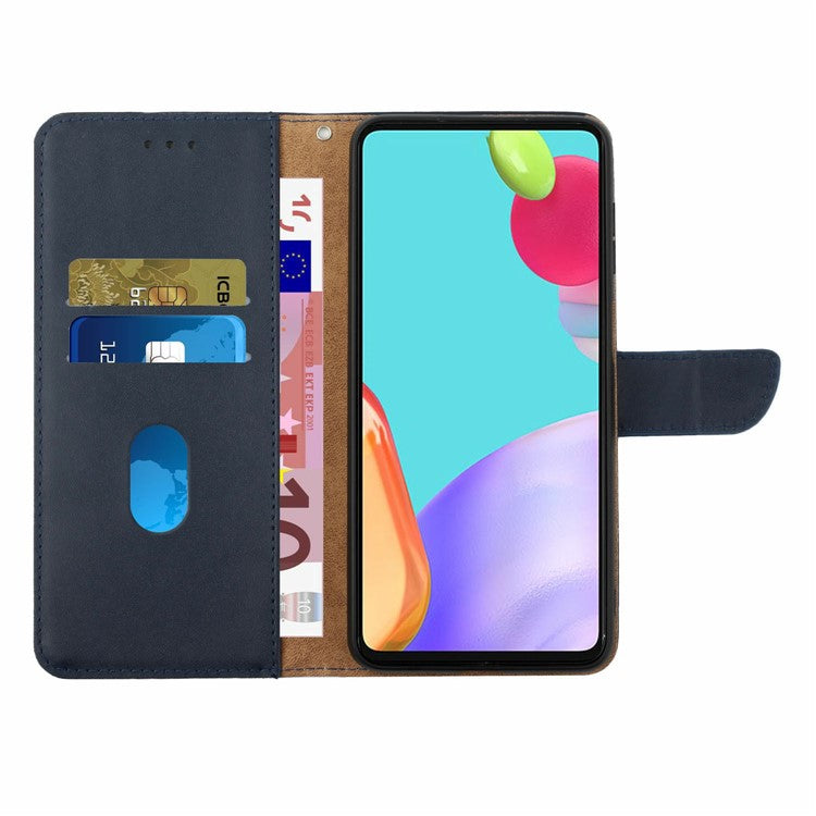 HT02 For Motorola Moto G55 5G Case Genuine Cow Leather Phone Cover Nappa Texture - Blue