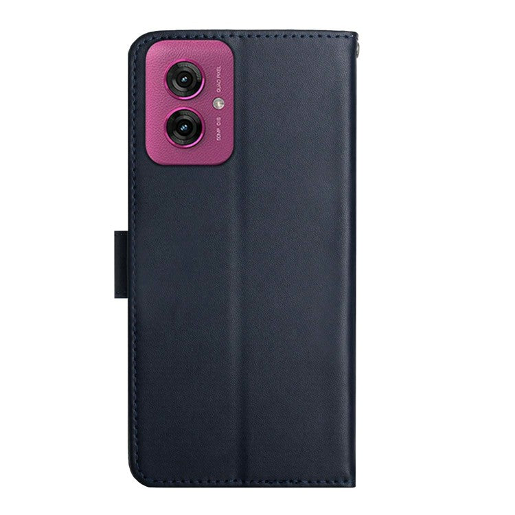 HT02 For Motorola Moto G55 5G Case Genuine Cow Leather Phone Cover Nappa Texture - Blue