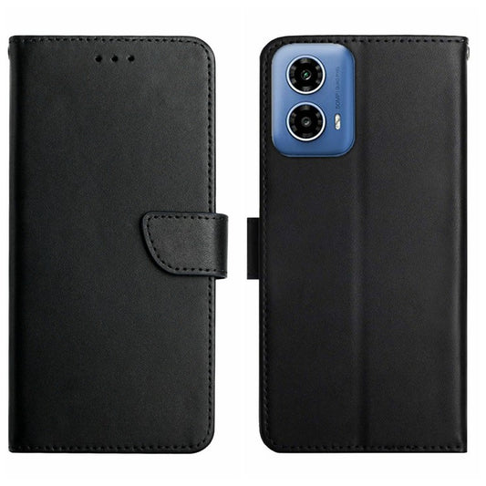 HT02 For Motorola Moto G35 5G Case Genuine Cow Leather Phone Cover Nappa Texture - Black