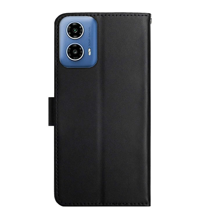 HT02 For Motorola Moto G35 5G Case Genuine Cow Leather Phone Cover Nappa Texture - Black
