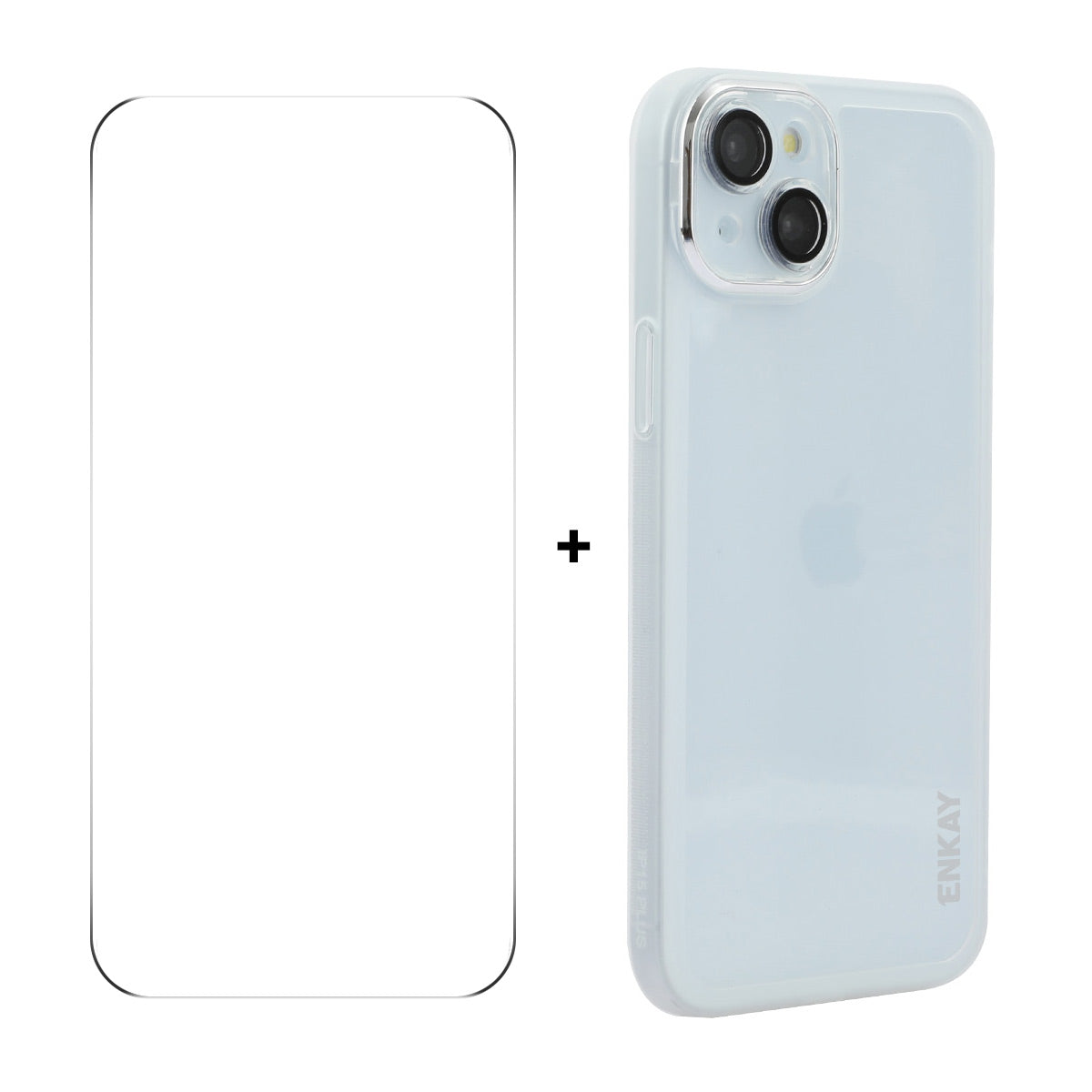 For iPhone 14 Plus ENKAY HAT PRINCE Case Matte TPU Phone Cover with Lens Film + 9H Glass Protector - White
