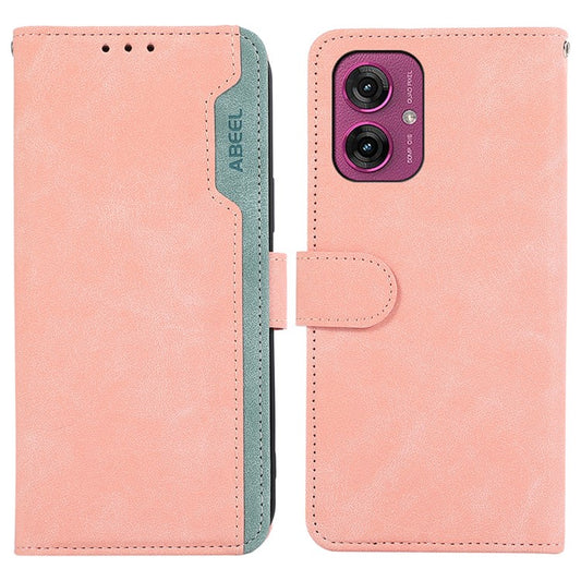 ABEEL For Motorola Moto G55 5G Case Color Splicing Leather Flip Phone Cover RFID Blocking - Pink