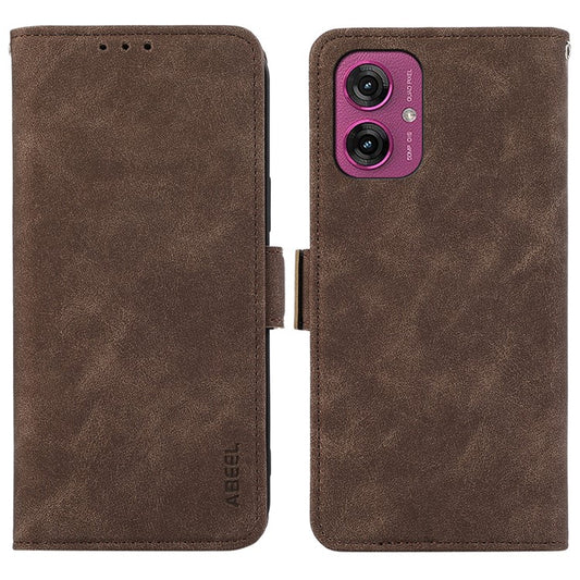 ABEEL For Motorola Moto G55 5G Case PU Leather Folio Stand View RFID Blocking Phone Cover - Brown