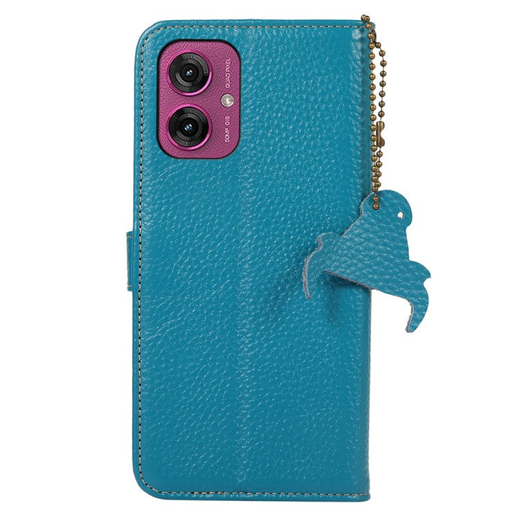 For Motorola Moto G55 5G Case RFID Blocking Litchi Texture Genuine Cow Leather Phone Cover - Blue