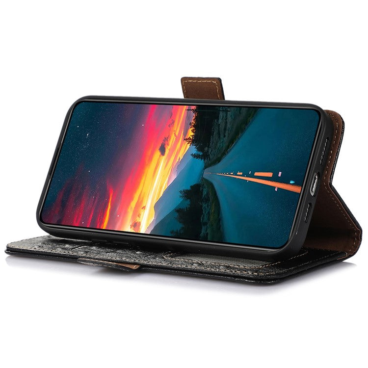 For Motorola Moto G55 5G Case RFID Blocking Genuine Cow Leather Phone Case Ostrich Texture - Black