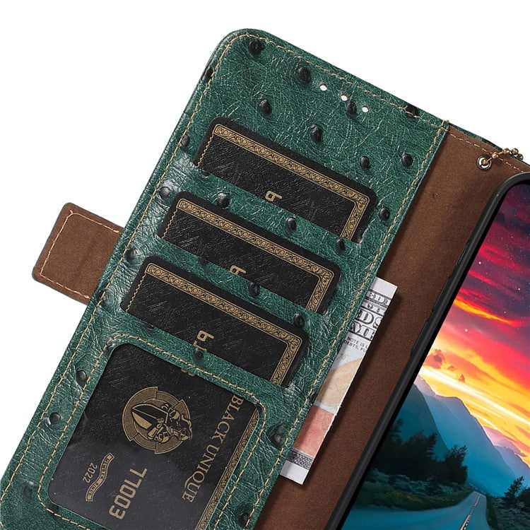 For Motorola Moto G55 5G Case RFID Blocking Genuine Cow Leather Phone Case Ostrich Texture - Green