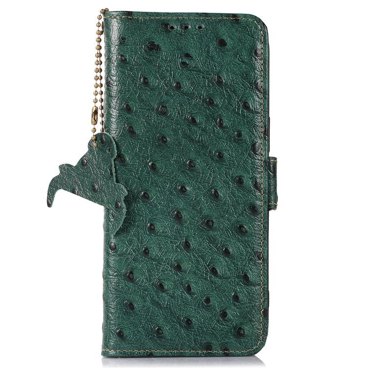 For Motorola Moto G55 5G Case RFID Blocking Genuine Cow Leather Phone Case Ostrich Texture - Green