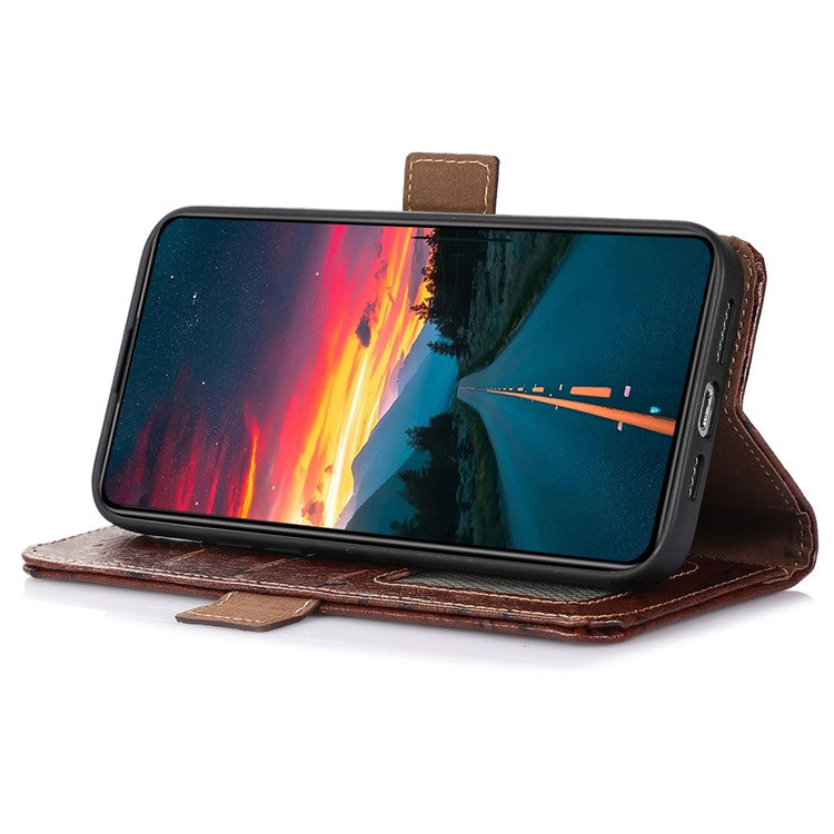 For Motorola Moto G55 5G Case RFID Blocking Genuine Cow Leather Phone Case Ostrich Texture - Coffee