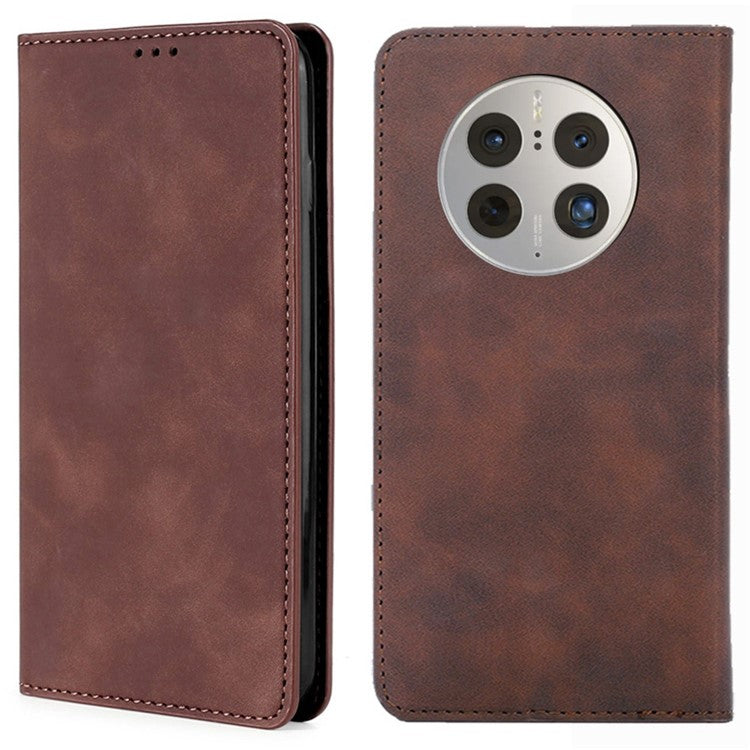 For Huawei Mate 50 Pro 4G Skin-touch Feeling Leather Flip Folio Book Case Stand Auto Closing Magnetic Card Slots Cover - Dark Brown