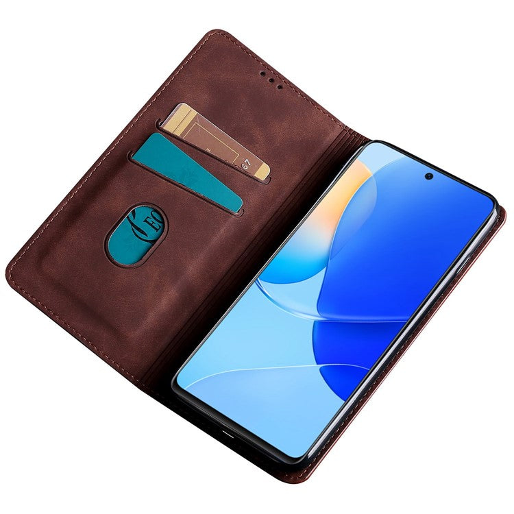 For Huawei Mate 50 Pro 4G Skin-touch Feeling Leather Flip Folio Book Case Stand Auto Closing Magnetic Card Slots Cover - Dark Brown
