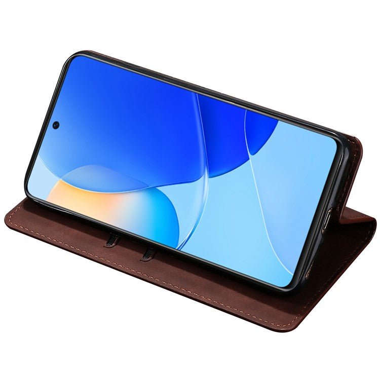 For Huawei Mate 50 Pro 4G Skin-touch Feeling Leather Flip Folio Book Case Stand Auto Closing Magnetic Card Slots Cover - Dark Brown