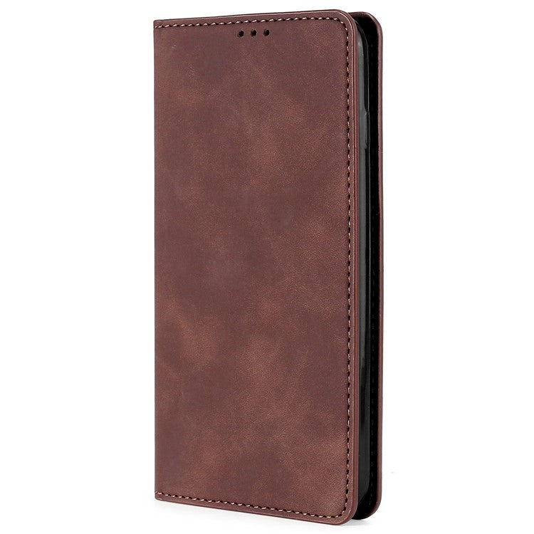 For Huawei Mate 50 Pro 4G Skin-touch Feeling Leather Flip Folio Book Case Stand Auto Closing Magnetic Card Slots Cover - Dark Brown