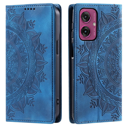 Style 010 For Motorola Moto G55 5G Case Mandala Pattern Magnetic Closing Leather Phone Cover - Blue