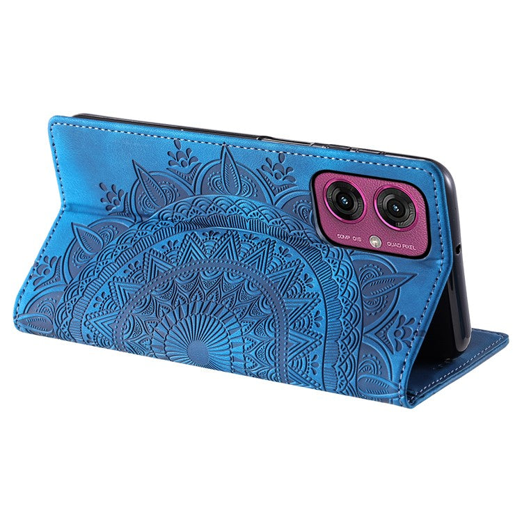 Style 010 For Motorola Moto G55 5G Case Mandala Pattern Magnetic Closing Leather Phone Cover - Blue