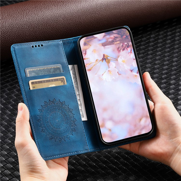 Style 010 For Motorola Moto G55 5G Case Mandala Pattern Magnetic Closing Leather Phone Cover - Blue