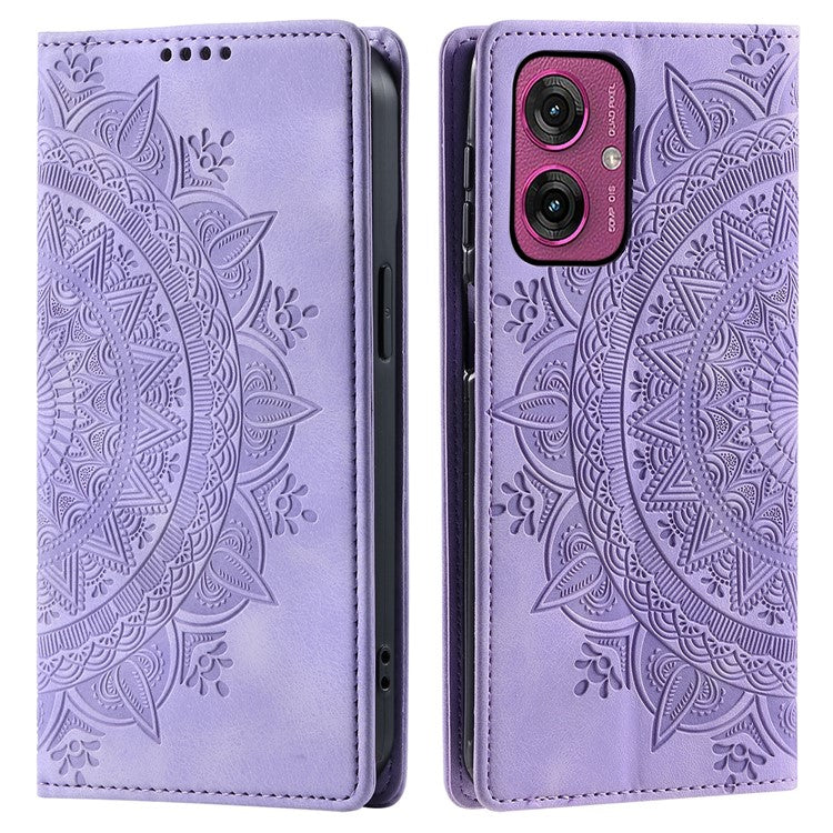 Style 010 For Motorola Moto G55 5G Case Mandala Pattern Magnetic Closing Leather Phone Cover - Purple