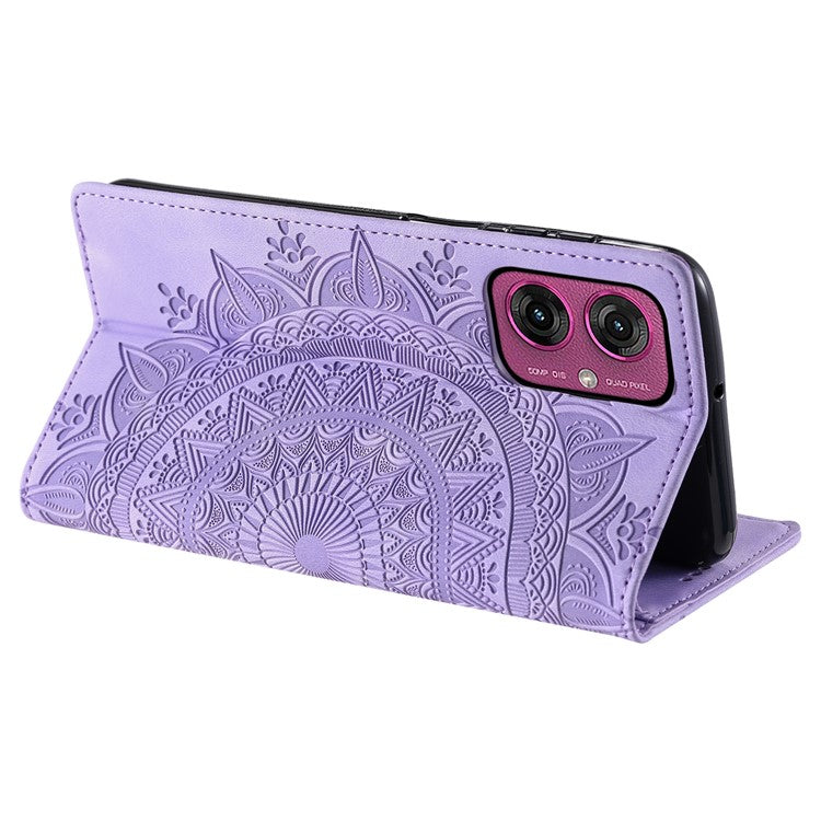 Style 010 For Motorola Moto G55 5G Case Mandala Pattern Magnetic Closing Leather Phone Cover - Purple