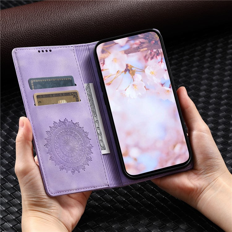 Style 010 For Motorola Moto G55 5G Case Mandala Pattern Magnetic Closing Leather Phone Cover - Purple