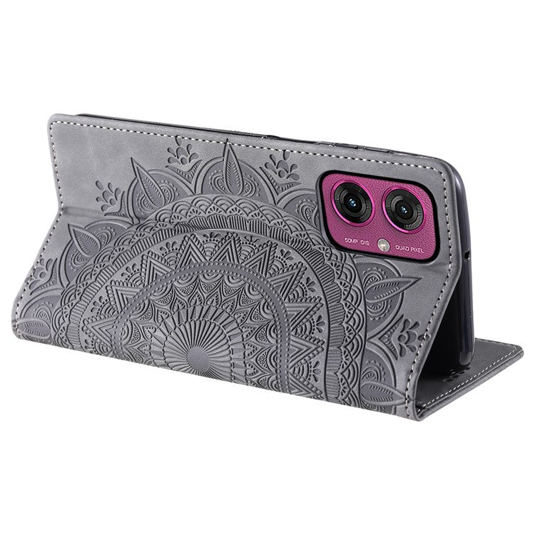 Style 010 For Motorola Moto G55 5G Case Mandala Pattern Magnetic Closing Leather Phone Cover - Grey