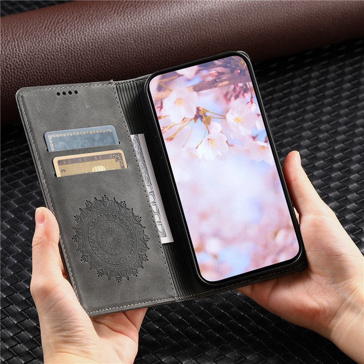Style 010 For Motorola Moto G55 5G Case Mandala Pattern Magnetic Closing Leather Phone Cover - Grey