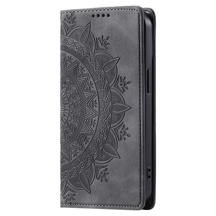Style 010 For Motorola Moto G55 5G Case Mandala Pattern Magnetic Closing Leather Phone Cover - Grey