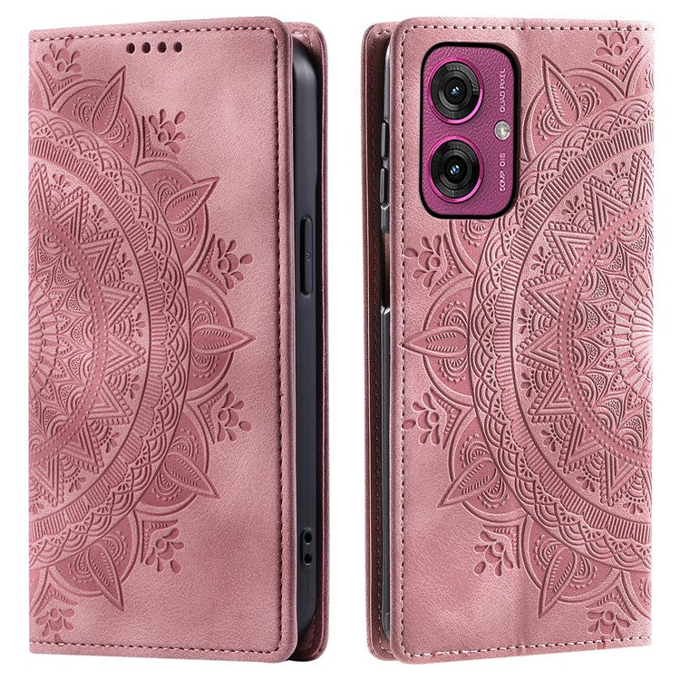 Style 010 For Motorola Moto G55 5G Case Mandala Pattern Magnetic Closing Leather Phone Cover - Rose Gold