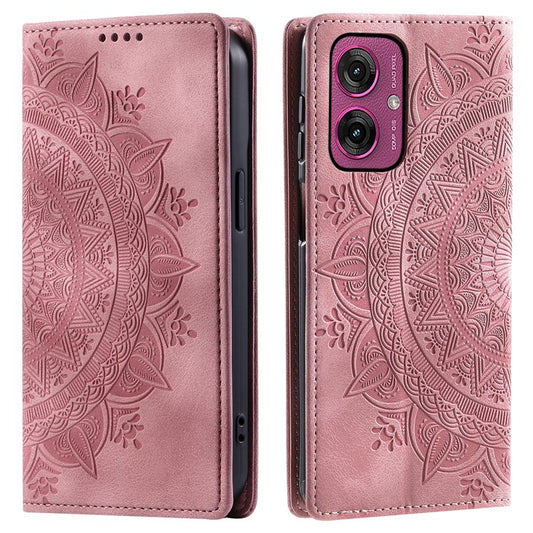 Style 010 For Motorola Moto G55 5G Case Mandala Pattern Magnetic Closing Leather Phone Cover - Rose Gold