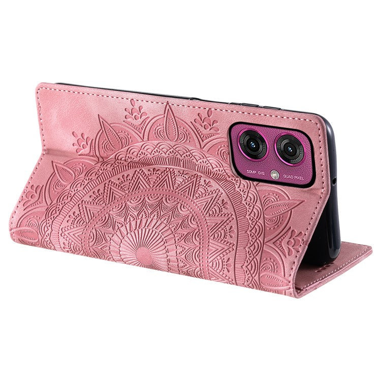 Style 010 For Motorola Moto G55 5G Case Mandala Pattern Magnetic Closing Leather Phone Cover - Rose Gold