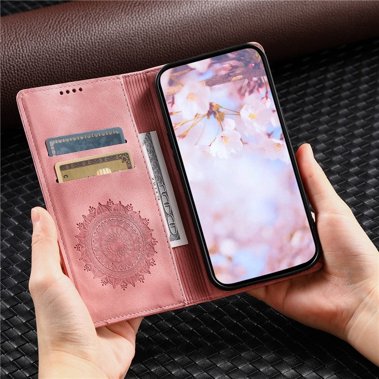 Style 010 For Motorola Moto G55 5G Case Mandala Pattern Magnetic Closing Leather Phone Cover - Rose Gold