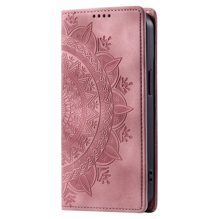 Style 010 For Motorola Moto G55 5G Case Mandala Pattern Magnetic Closing Leather Phone Cover - Rose Gold