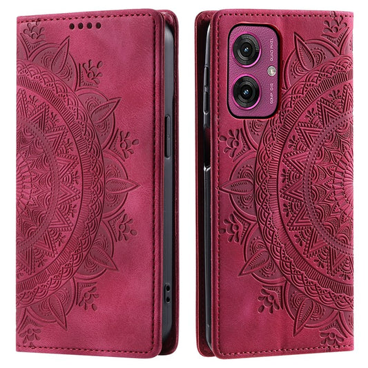Style 010 For Motorola Moto G55 5G Case Mandala Pattern Magnetic Closing Leather Phone Cover - Rose