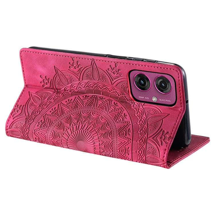 Style 010 For Motorola Moto G55 5G Case Mandala Pattern Magnetic Closing Leather Phone Cover - Rose