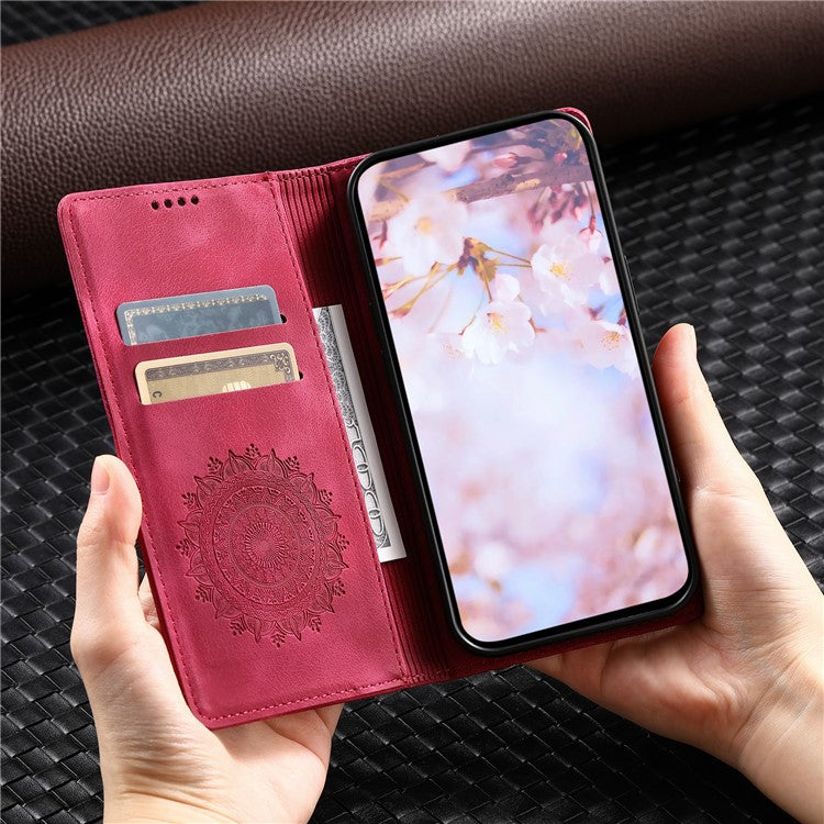 Style 010 For Motorola Moto G55 5G Case Mandala Pattern Magnetic Closing Leather Phone Cover - Rose