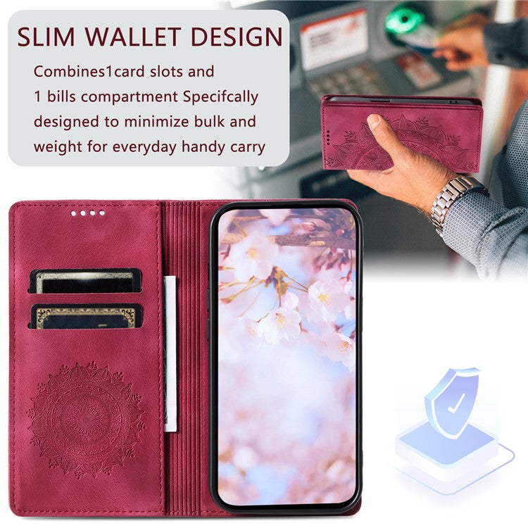 Style 010 For Motorola Moto G55 5G Case Mandala Pattern Magnetic Closing Leather Phone Cover - Rose
