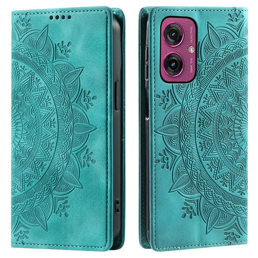 Style 010 For Motorola Moto G55 5G Case Mandala Pattern Magnetic Closing Leather Phone Cover - Mint Green