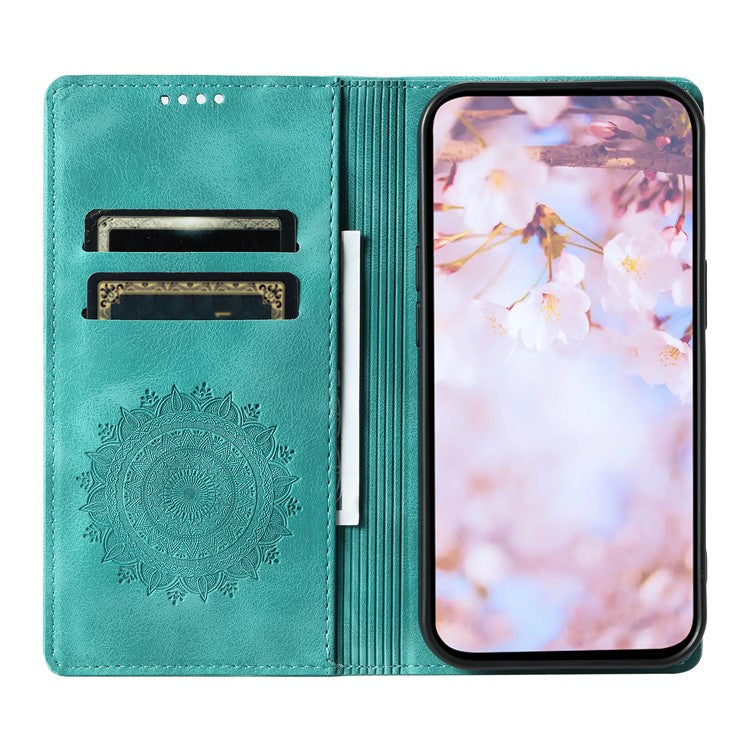Style 010 For Motorola Moto G55 5G Case Mandala Pattern Magnetic Closing Leather Phone Cover - Mint Green
