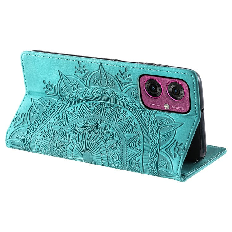 Style 010 For Motorola Moto G55 5G Case Mandala Pattern Magnetic Closing Leather Phone Cover - Mint Green