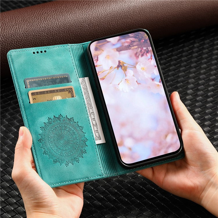 Style 010 For Motorola Moto G55 5G Case Mandala Pattern Magnetic Closing Leather Phone Cover - Mint Green