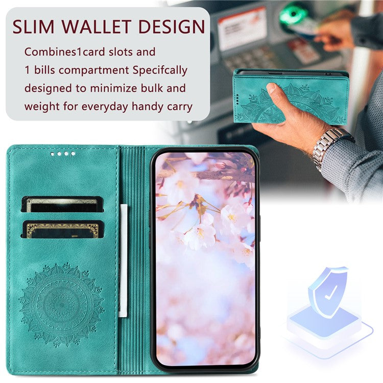Style 010 For Motorola Moto G55 5G Case Mandala Pattern Magnetic Closing Leather Phone Cover - Mint Green