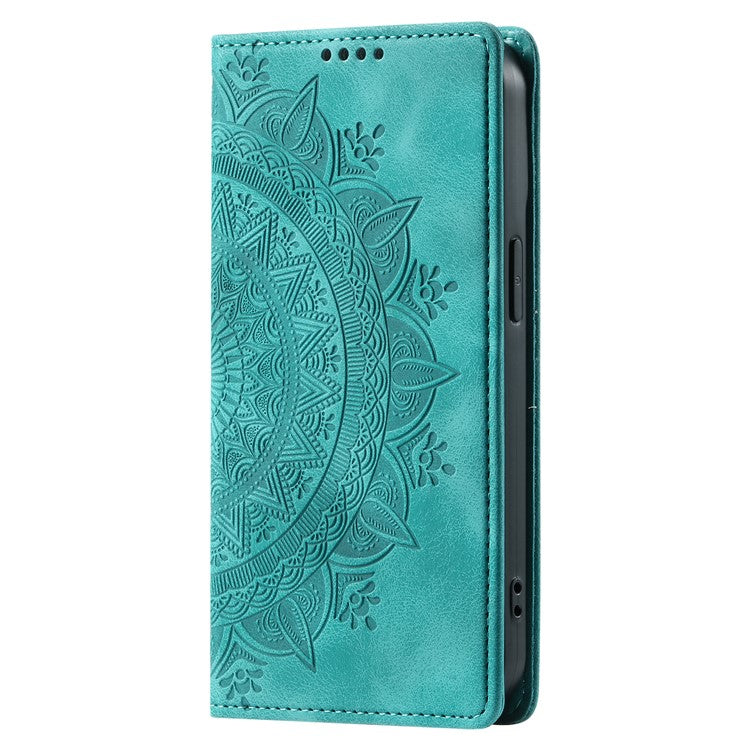 Style 010 For Motorola Moto G55 5G Case Mandala Pattern Magnetic Closing Leather Phone Cover - Mint Green