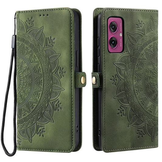 Style 016 For Motorola Moto G55 5G Case Skin Feel Totem Imprinted Wallet Leather Phone Cover - Blackish Green